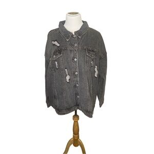 Glitz Distressed Studded Black Jean Jacket